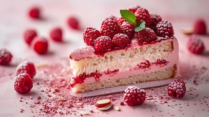 Raspberry almond cake, fresh foods in minimal style