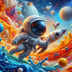 Cosmic Exploration: Oil Painted Astronaut on the Moon