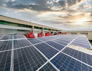 warehouse roof with solar panels for sustainable energy supply