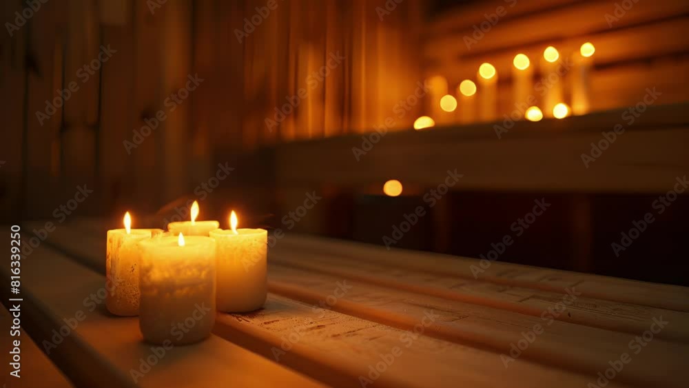 Poster the soft glow of candles in a sauna creating a calming ambiance for those seeking a better quality s