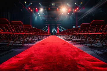 Stage Set with Red Runway and Auditorium Chairs