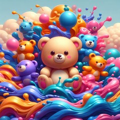 Obraz premium Warm Embrace: Cute Bear Painting with Oil Paint