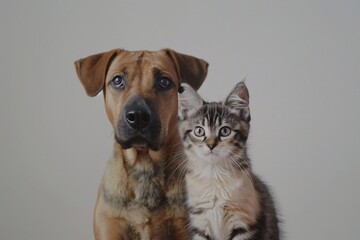 Obraz premium A Dog and a Cat Share a Playful Moment