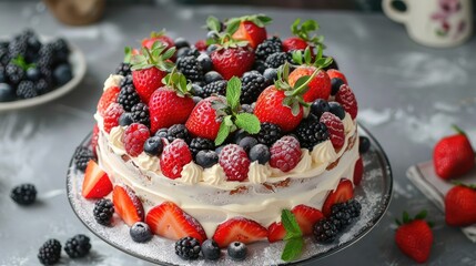 Forest Berry Cake with Strawberry and Mascarpone Cream