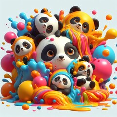 Fototapeta premium Panda-Themed Background Using Oil Paints