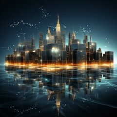 Fototapeta premium A digital city with lights and neon in the style of