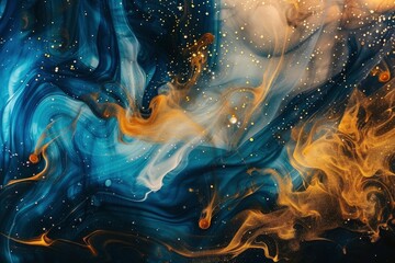 Multi colored sparkling abstract background, luxury dark gold smoke, acrylic paint underwater explosion, cosmic swirling ink - generative ai