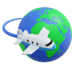 plane flying around the world 3d icon holiday illustration