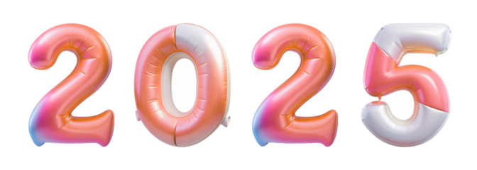 3d number 2025 in the form of  pink and white birthday balloons, isolated
