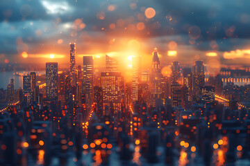 Fototapeta premium In a futuristic skyline, modern skyscrapers soar, defining the landscape of a smart city, symbolizing innovation, progress, and urban sophistication.