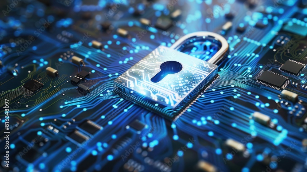 Poster digital padlock icon of cyber security and data protection technology,.and business data privacy con
