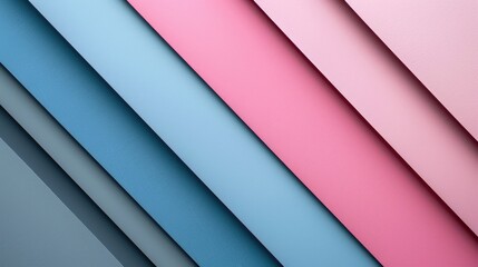 A stack of blue, pink, and gray paper sheets with diagonal cuts. AIG51A.