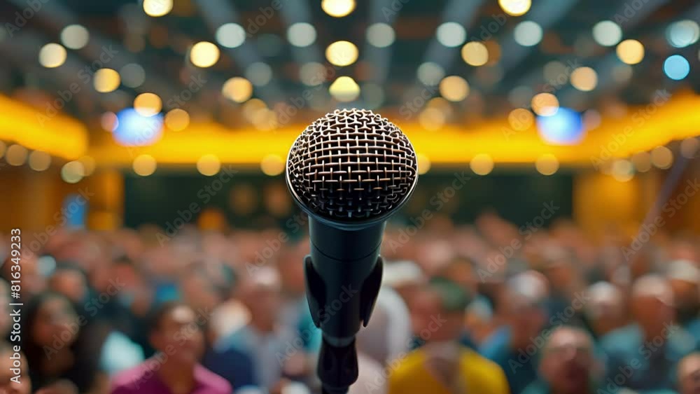Poster a speaker addressing a large crowd eliciting strong responses and shaping the collective mindset of 