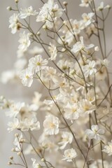 delicate soft white flowers closeup, ai