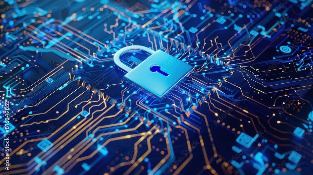 Poster digital padlock icon of cyber security and data protection technology,.and business data privacy con