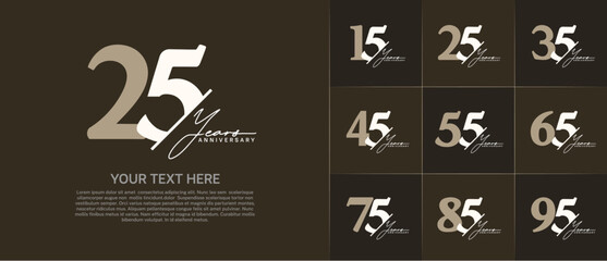 Set of Anniversary Logotype brown and white color with calligraphy can be use for special day celebration
