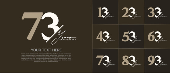 Set of Anniversary Logotype brown and white color with calligraphy can be use for special day celebration