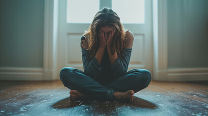 A solitary individual battles low self-esteem and mental health challenges, embodying melancholy and anxiety