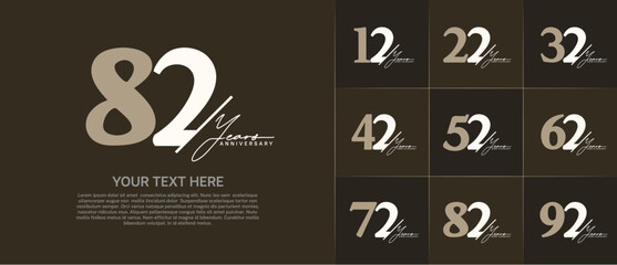 Set of Anniversary Logotype brown and white color with calligraphy can be use for special day celebration