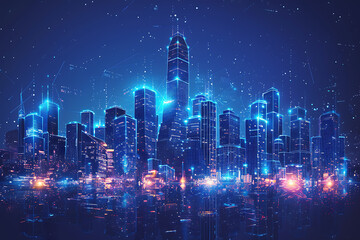 In a futuristic skyline, modern skyscrapers soar, defining the landscape of a smart city, symbolizing innovation, progress, and urban sophistication