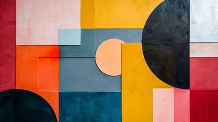 Vibrant Geometric Abstract Composition with Muted Pastel Tones in Modern Minimalist Design