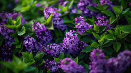 Obraz premium Beautiful scenery of lavender lilac shrubs with vibrant green foliage Stunning natural backdrops