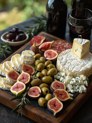 A delightful picnic with a variety of goat cheese, served with figs and wine, overlooking the French countryside. 