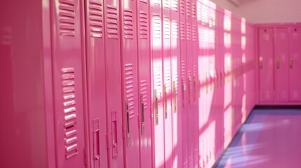 Obraz premium Row of pink school lockers with closed doors