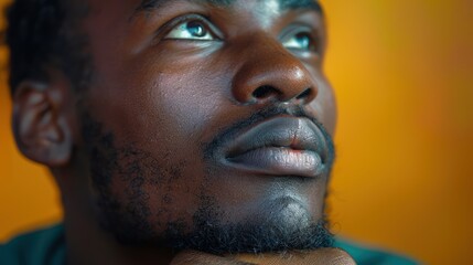 Contemplative African Man: Vibrant Close-Up Portrait