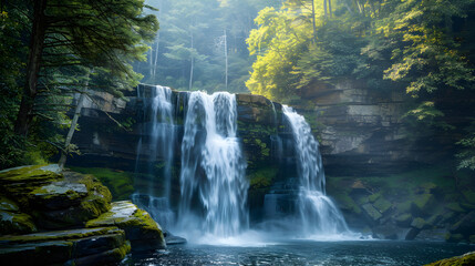 Fototapeta na wymiar Beautiful Waterfall Landscape Amidst Verdant Wilderness in West Virginia