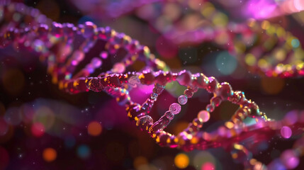 Closeup on a DNA string with purple shading and a space for text
