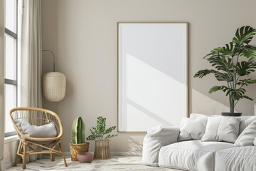 Poster Mockup in Minimalist Scandinavian Interior created with Generative AI