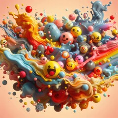 Child-Friendly Background: Cute Emoticons with Oil Paint