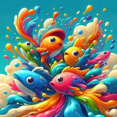 Cute Fish: Child-Friendly Oil Painted Background