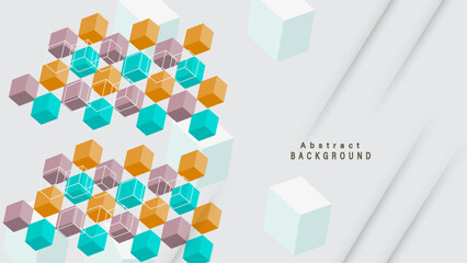 Abstract geometric square cubes background banner illustration with pastel colors, textured wallpaper