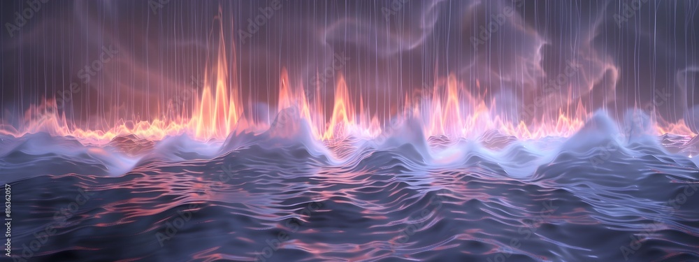 Poster d rendered spectrogram visualizing natural sound frequencies in rainfall and thunder