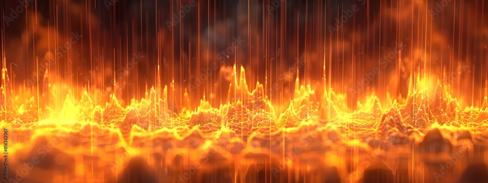 Poster d rendered spectrogram visualizing natural sound rainfall and thunder waveforms