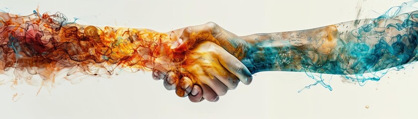 A double exposure of a handshake and a peace treaty, representing the hope for diplomacy and conflict resolution