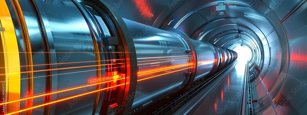 Poster particle accelerator measuring the frequency of subatomic collisions in quantum physics research