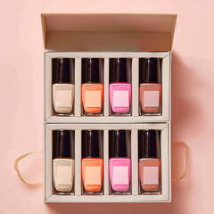 An Image Photography of Vibrant Shine Nail Polish Collection Mockups. Elevate your nail care routine with Luxura and experience the perfect blend of luxury and durability.