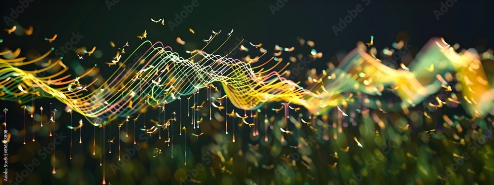 Poster bird flock communication visualized a spectrogram analysis of their chirping