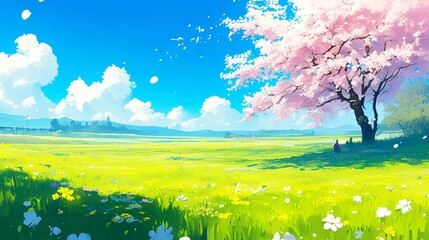 illustration art style anime of spring, autumn, summer, winter, background