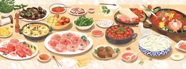 Frequency of Global Culinary Traditions Illustrated in a Vibrant D Artwork