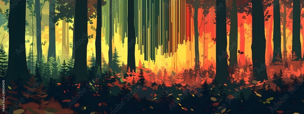 Poster sonic forest a visual representation of ambient sound frequencies in a forest spectrogram