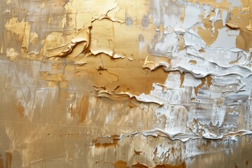 Art modern oil and acrylic smear blot canvas painting wall. Abstract texture gold, bronze, beige and white color stain brushstroke texture background - generative ai