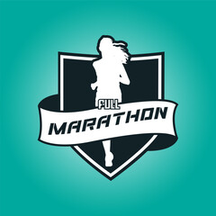 Naklejka premium Runner shield with ribbon logo vector graphic illustration on background