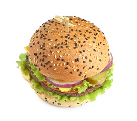 Burger with delicious patty isolated on white