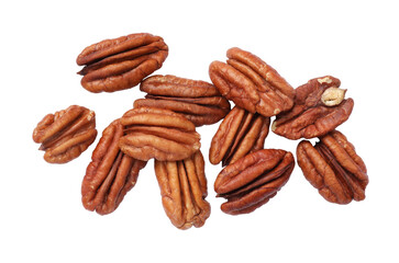 Tasty pecan nuts isolated on white, top view