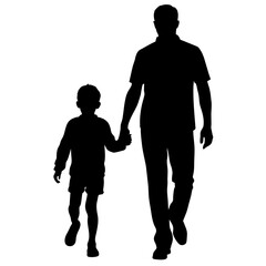 A father is walking holding his son vecor silhouette black color (8)