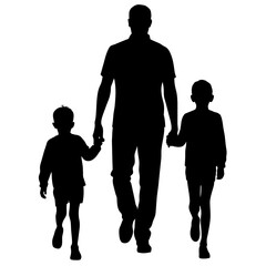 A father is walking holding his son vecor silhouette black color (12)